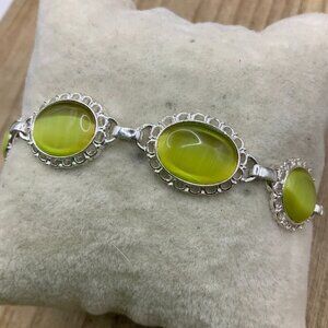 Avon Vintage Lime Green Oval Silver Tone Bracelet